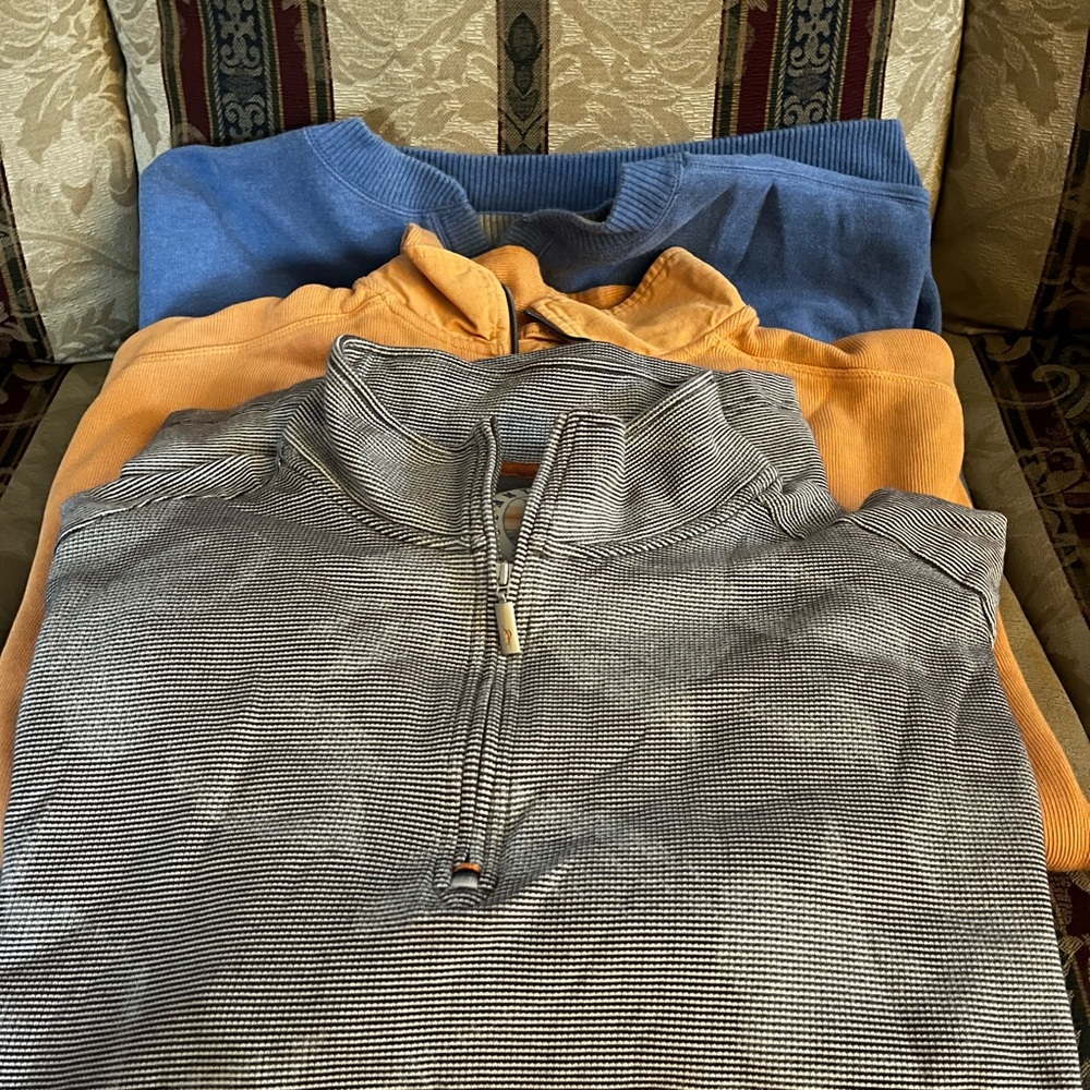Tommy Bahama men’s 2 quarter zip and long sleeve shirt bundle. Blue, orange,gray